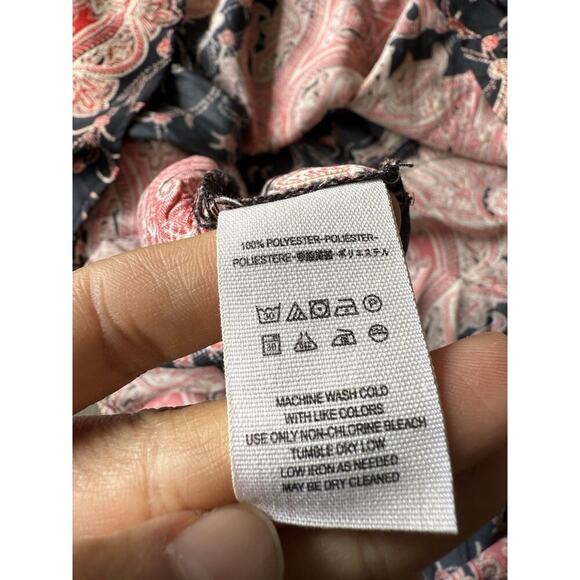 Free People Field Of Butterflies Tunic Top Women Medium Red Black Paisley V Neck - Picture 12 of 13